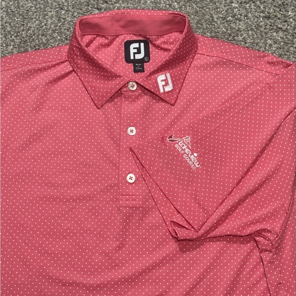 Footjoy Pink and White Polka Dot Performance Golf Polo Men’s Size L Embroidered - Picture 1 of 8